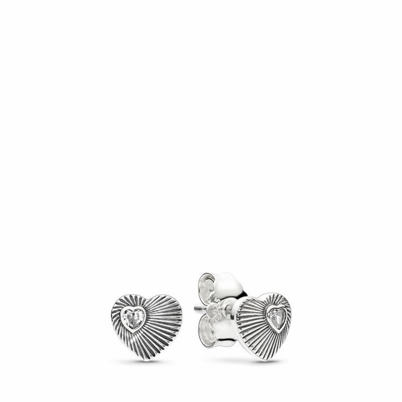 Pandora Vintage Heart Fans Stud Earrings Ireland - Sterling Silver/Cubic Zirconia - 649517ULH